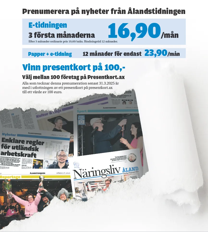 Prenumerera på Ålandstidningen! Chans att vinna presentkort för 100 €