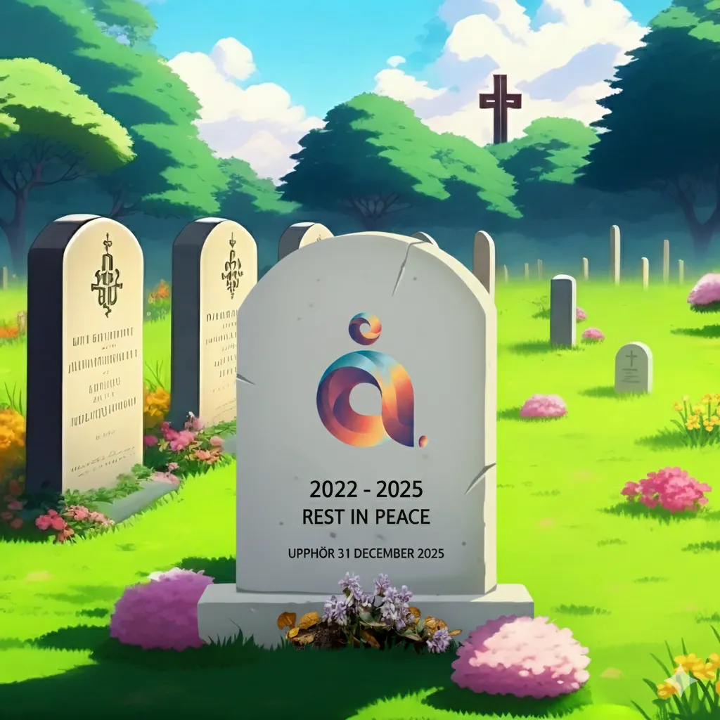 Gravsten på en gravgård där det står att Ålandsappen upphör den 31 december 2025