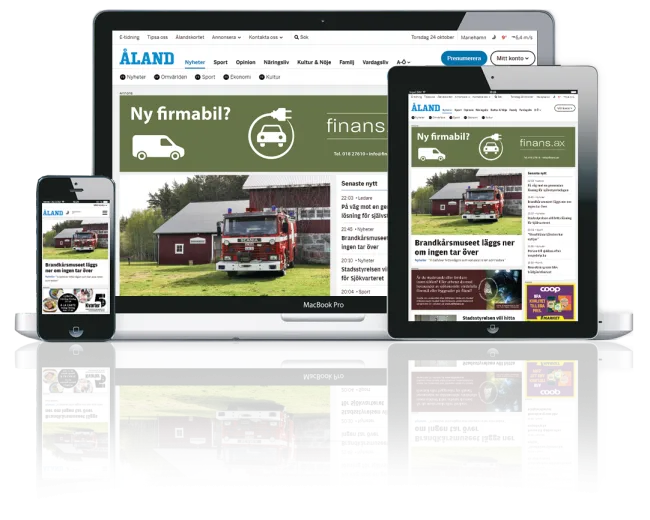 Ålandstidningens hemisda på desktop, tablet och mobil